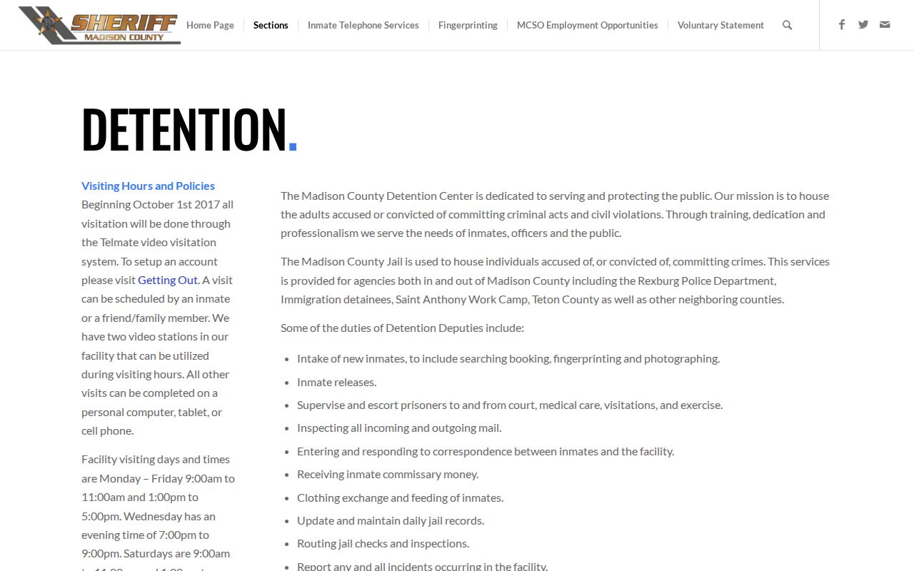 Madison County detention for Teton County arrest records