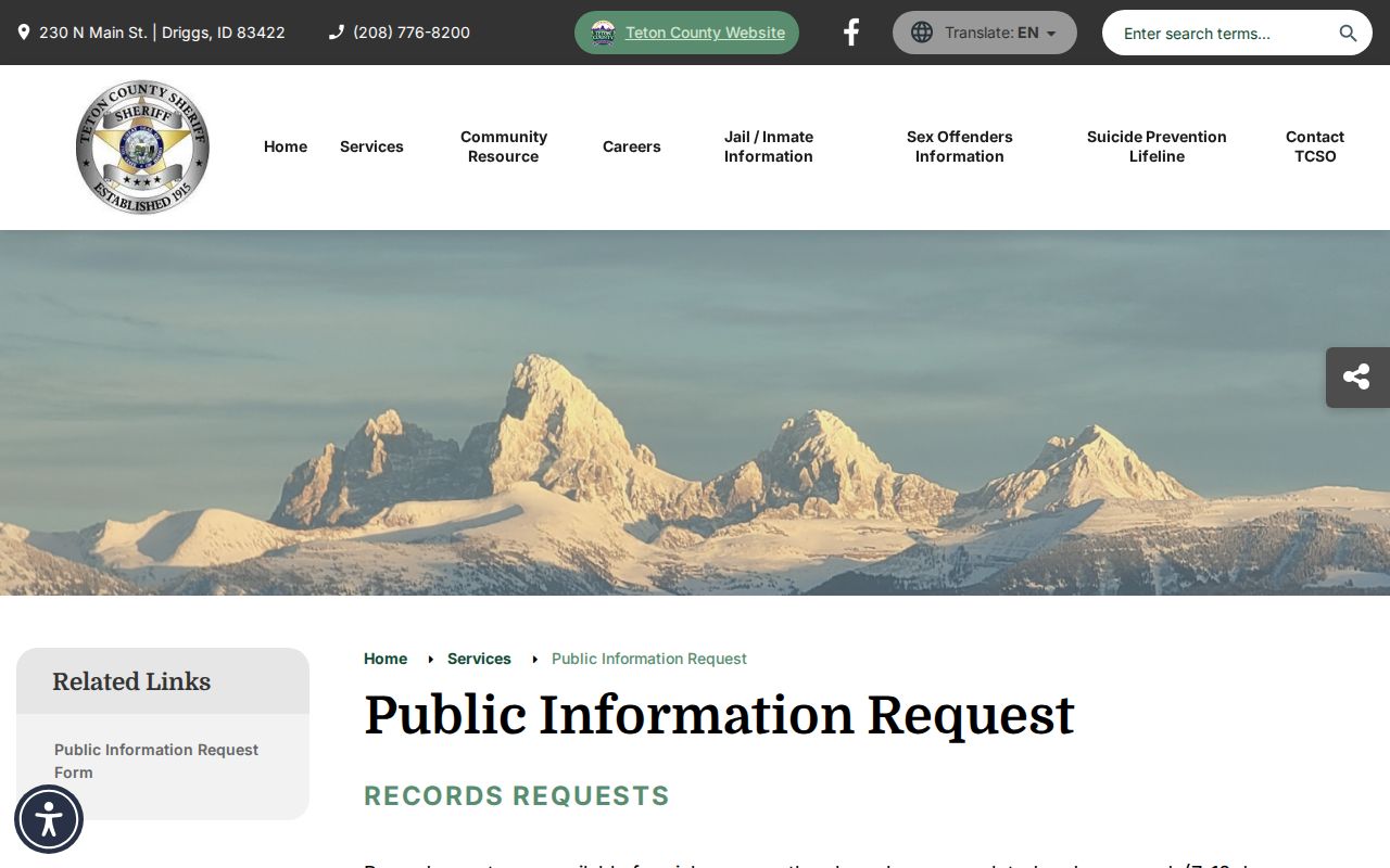 Teton County arrest report public information request