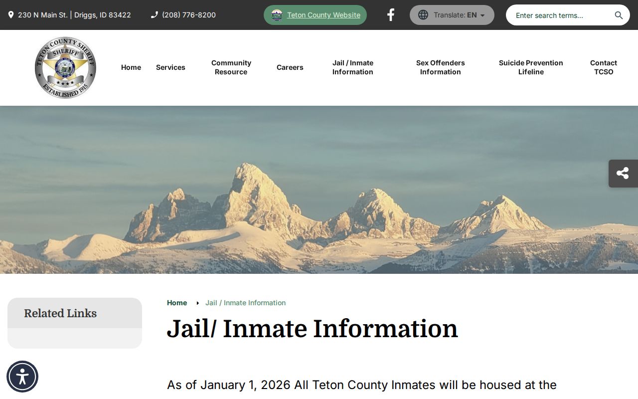 Teton County arrest inmate housing notice