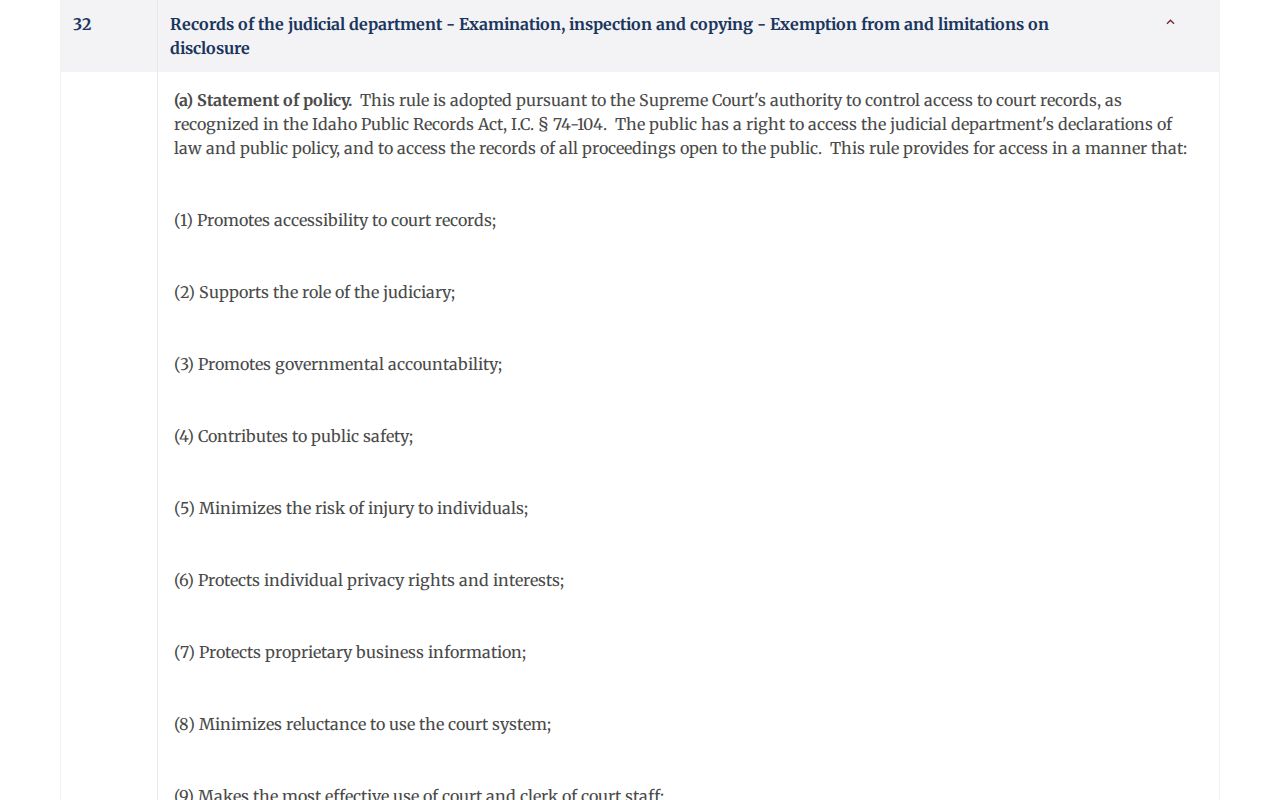 Teton County court case access rule ICAR 32