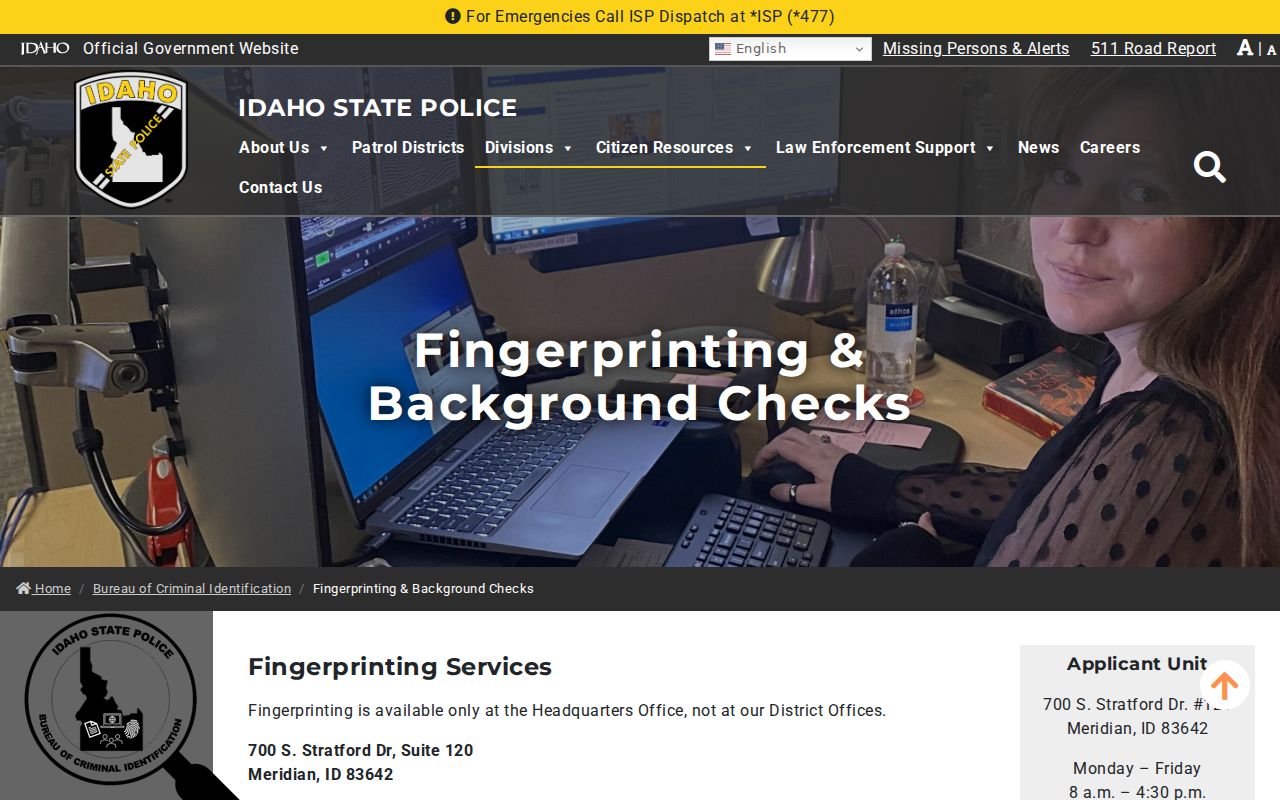 Idaho BCI name and fingerprint check options